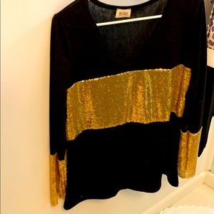 Gold sequin black top